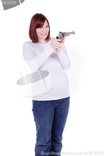 Image of Pregnant Mother Aiming a Gun
