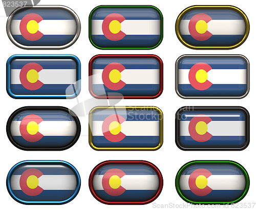 Image of twelve buttons of the Flag of Colorado