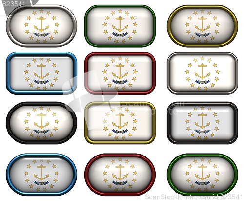 Image of 12 buttons of the Flag of Rhode Island