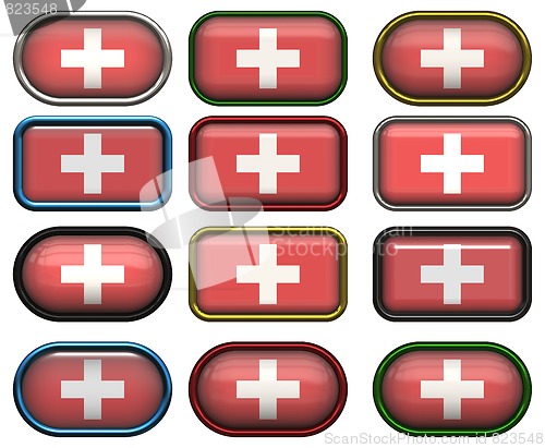 Image of 12 buttons of the Flag of Switzerland