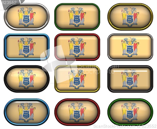 Image of 12 buttons of the Flag of New Jersey