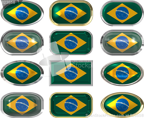 Image of twelve buttons of the Flag of Brazil