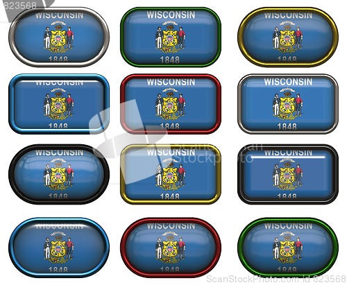 Image of 12 buttons of the Flag of Wisconsin