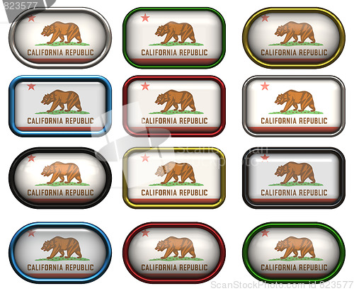 Image of twelve buttons of the Flag of California