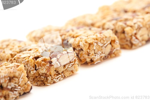 Image of Row of Several Granola Bars Isolated on White