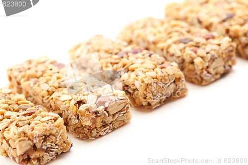 Image of Row of Several Granola Bars Isolated on White