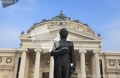 Image of George Enescu statue during winter