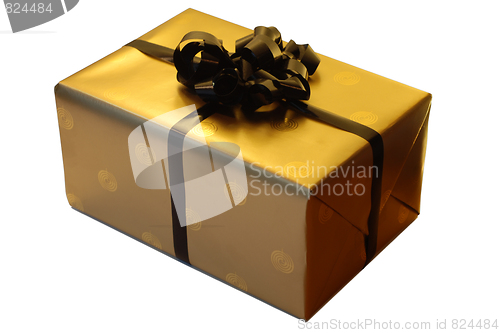 Image of  Beautiful golden gift  on white