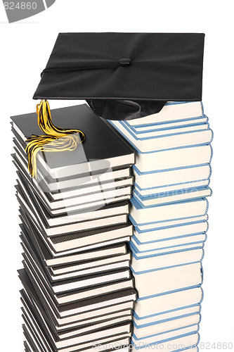 Image of graduation cap and books