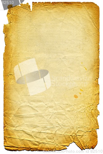 Image of Old textured paper with tattered edge. On white.