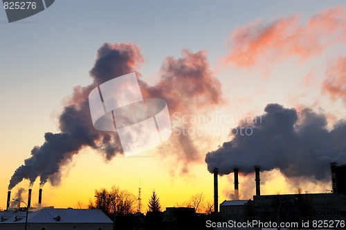 Image of Air pollution by smoke at sunset