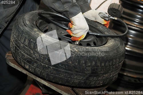 Image of Checking tyre pressure 