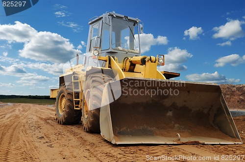 Image of Front view of diesel wheel loader bulldozer