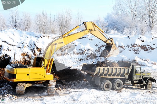 Image of loader excavator and rear-end tipper