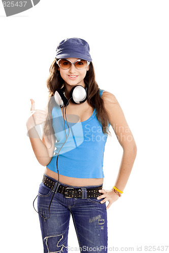 Image of Young girl listen music