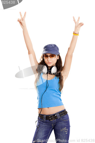 Image of Young girl listen music