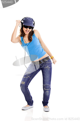 Image of Young girl listen music