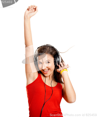 Image of Young girl listen music