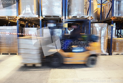 Image of forklift in motion at warehouse