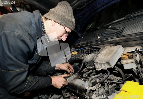 Image of mechanic repairman at car repair work