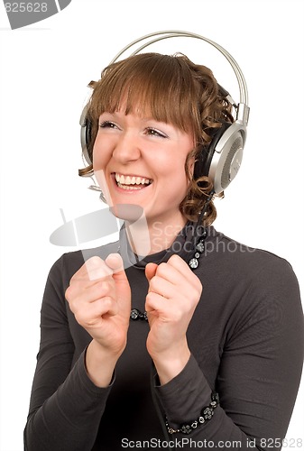 Image of cheerful smiling girl with headphones isolated