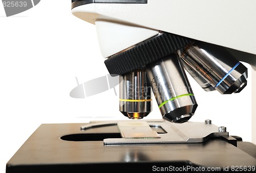 Image of close-up medicine microscope (isolated)