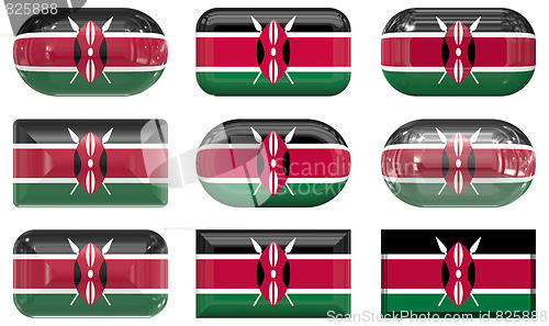 Image of nine glass buttons of the Flag of Kenya