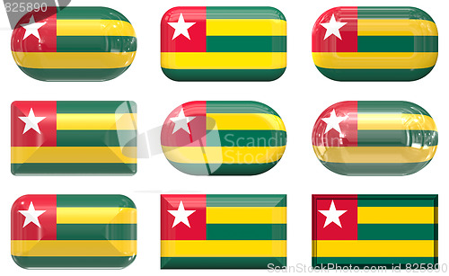 Image of nine glass buttons of the Flag of Togo