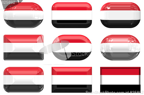 Image of nine glass buttons of the Flag of Yemen