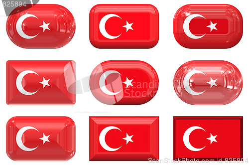 Image of nine glass buttons of the Flag of Turkey