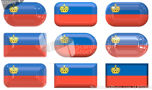 Image of nine glass buttons of the Flag of liechtenstein