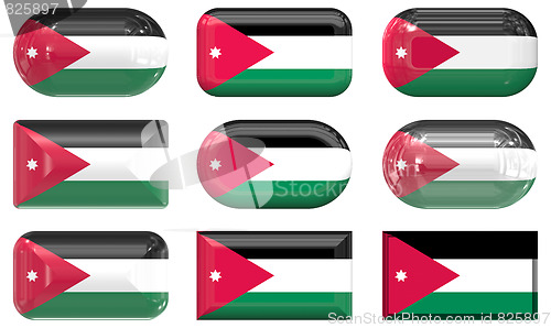 Image of nine glass buttons of the Flag of Jordan