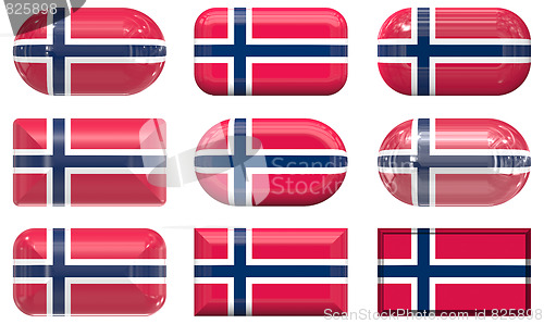 Image of nine glass buttons of the Flag of Norway