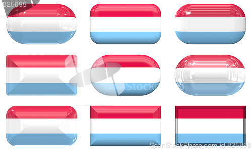 Image of nine glass buttons of the Flag of Luxemburg