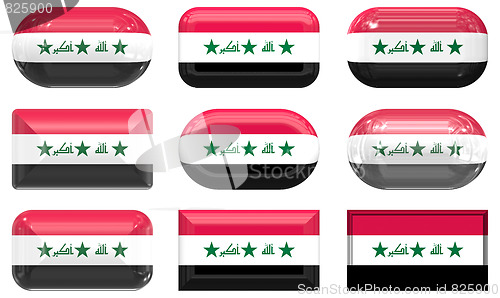 Image of nine glass buttons of the Flag of Iraq