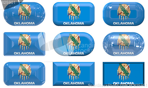 Image of nine glass buttons of the Flag of Oklahoma