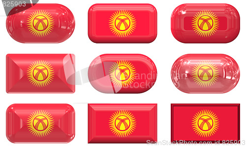 Image of nine glass buttons of the Flag of kyrgyzstan