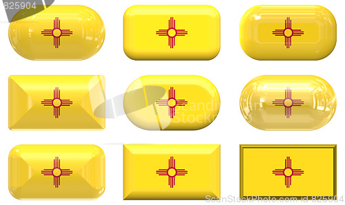 Image of nine glass buttons of the Flag of New Mexico