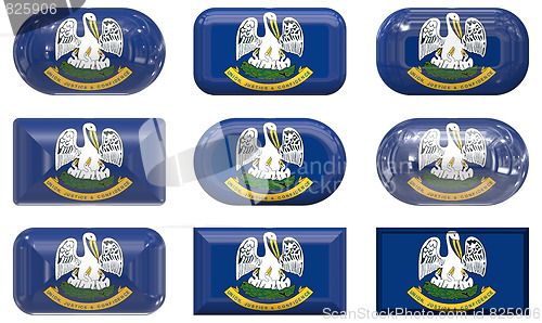 Image of nine glass buttons of the Flag of Louisiana