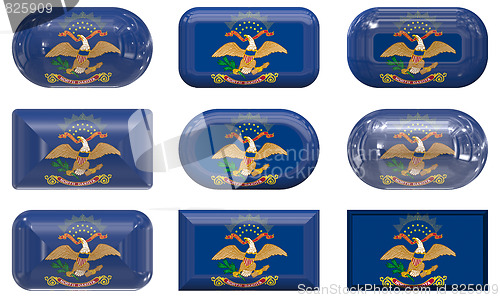 Image of nine glass buttons of the Flag of North Dakota
