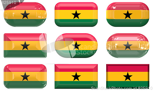 Image of nine glass buttons of the Flag of Ghana