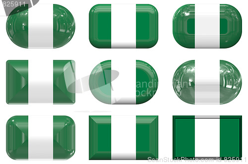 Image of nine glass buttons of the Flag of Nigeria