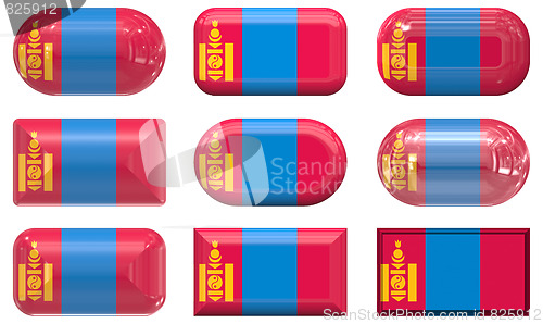 Image of nine glass buttons of the Flag of Mongolia