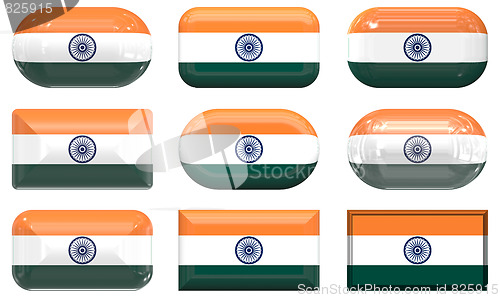 Image of nine glass buttons of the Flag of India