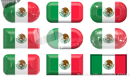 Image of nine glass buttons of the Flag of Mexico