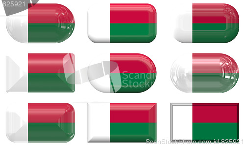 Image of nine glass buttons of the Flag of Madagascar