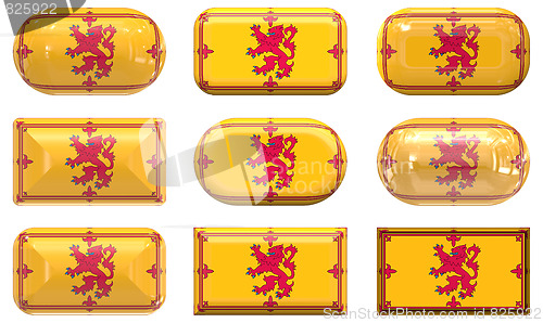 Image of nine glass buttons of the Flag of Scotland