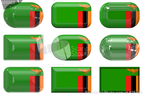 Image of nine glass buttons of the Flag of Zambia