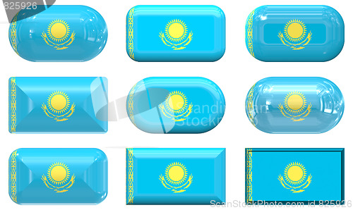 Image of nine glass buttons of the Flag of Kazakhstan