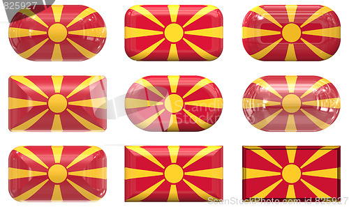 Image of nine glass buttons of the Flag of Macedonia